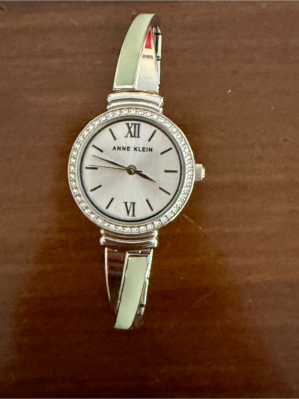Anne Klein Silver Watch with green enamel and Crystal